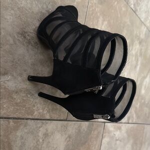 Black Heeled Boots with Stiletto Heel and Suede Finish